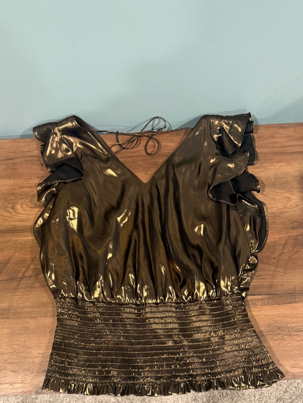 Nine West Metallic Bronze Wrap Blouse